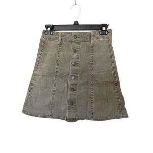 Mossimo Denim Mini Skirt Olive Green Cotton Stretch A-Line Button Front Size 0